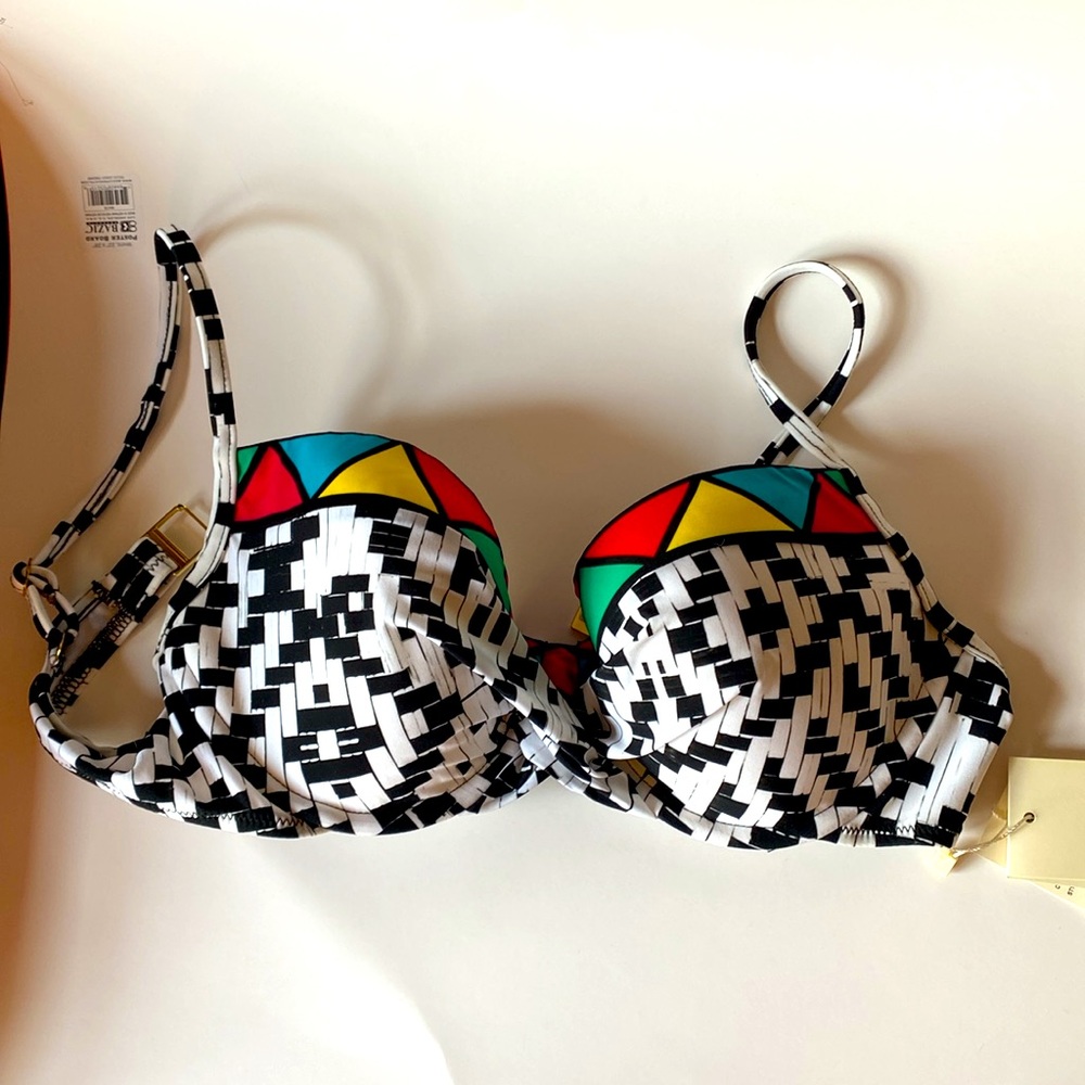 Gottex Black and White Underwire Bikini Top with Gold Accent